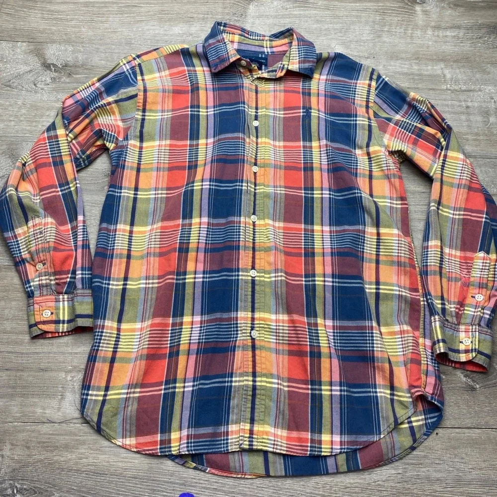 Ralph Lauren Plaid Button Down Shirt Boys XL 20 Cotton‎ Madras Long Sleeve